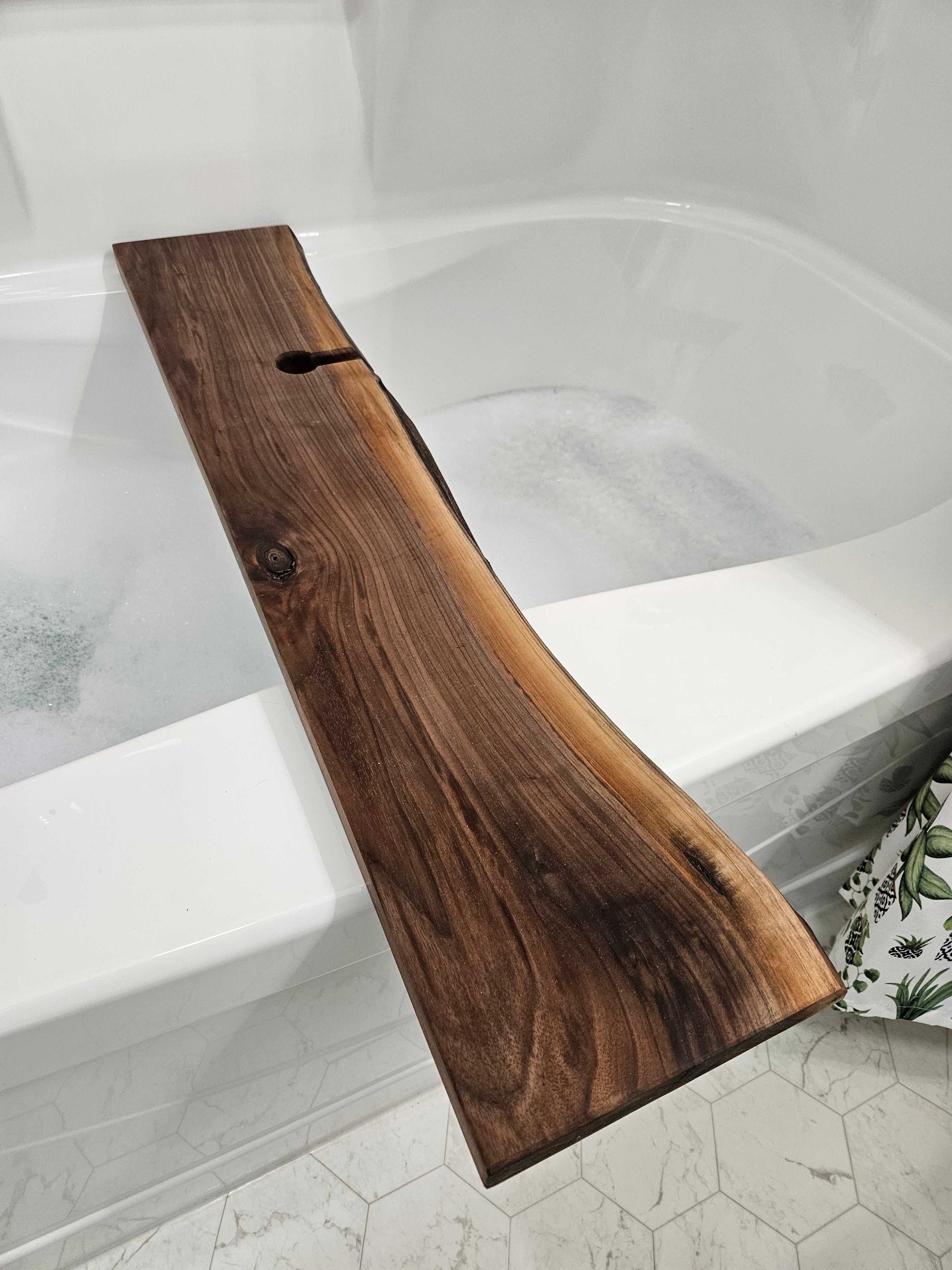 Live Edge Walnut Bath Tray Handmade Solid Wood Bathtub Caddy