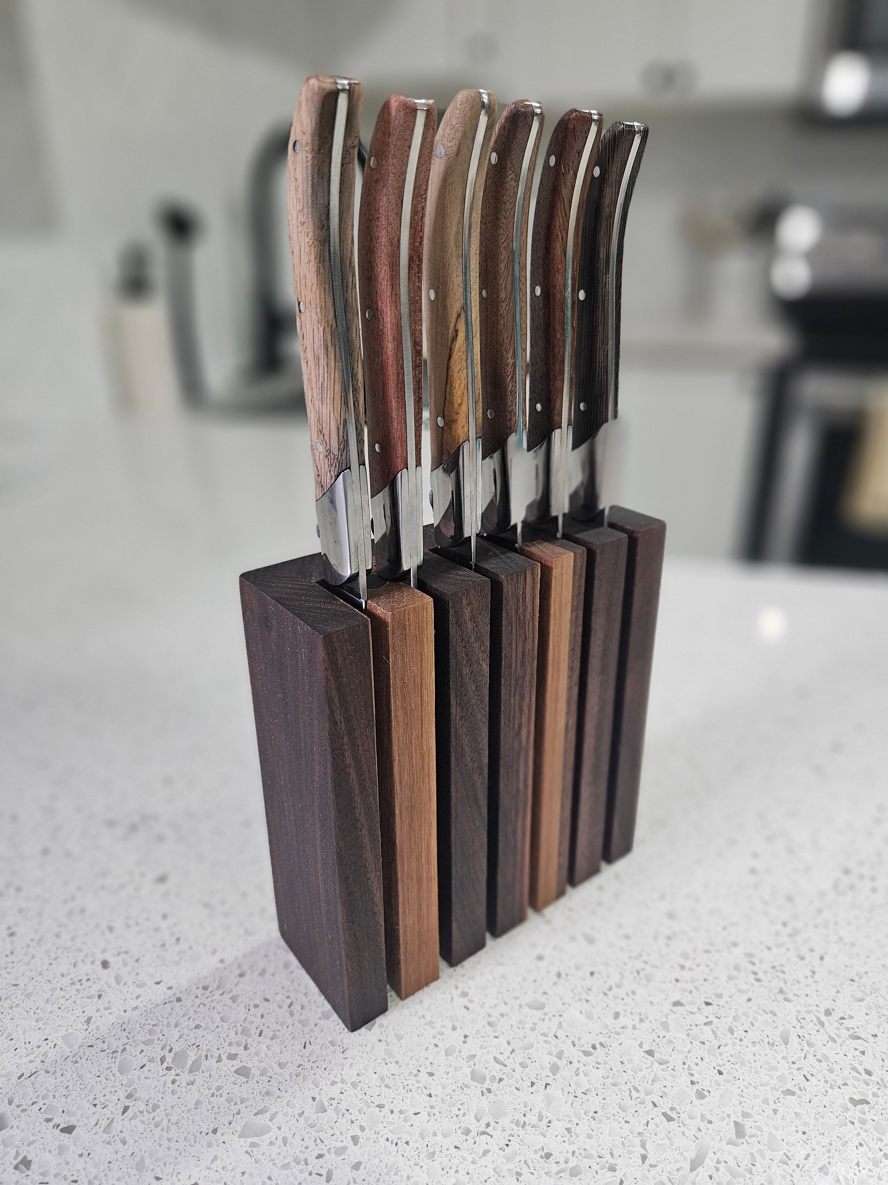 Walnut Steak Knives Magnetic Block