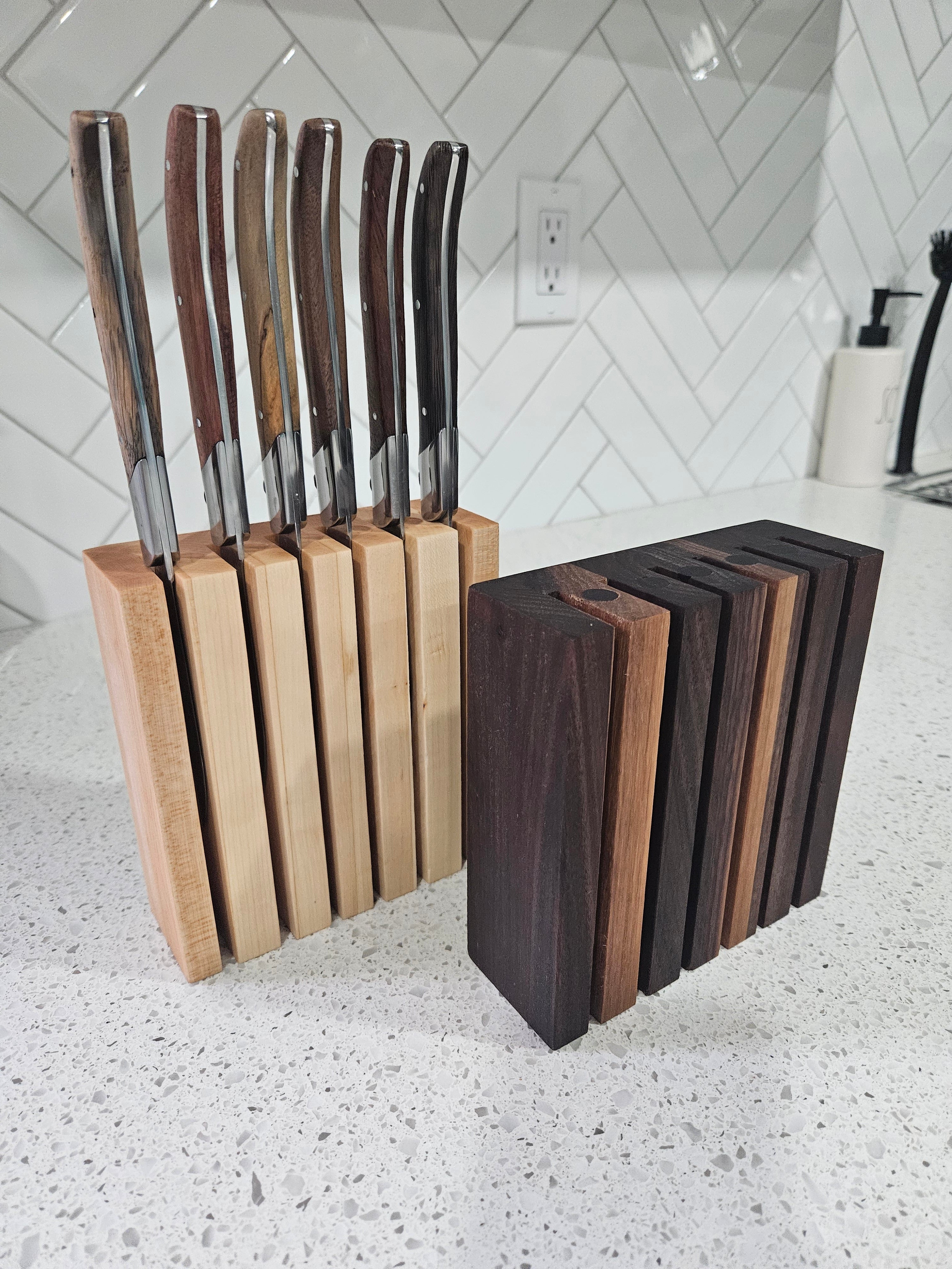 Walnut Steak Knives Magnetic Block