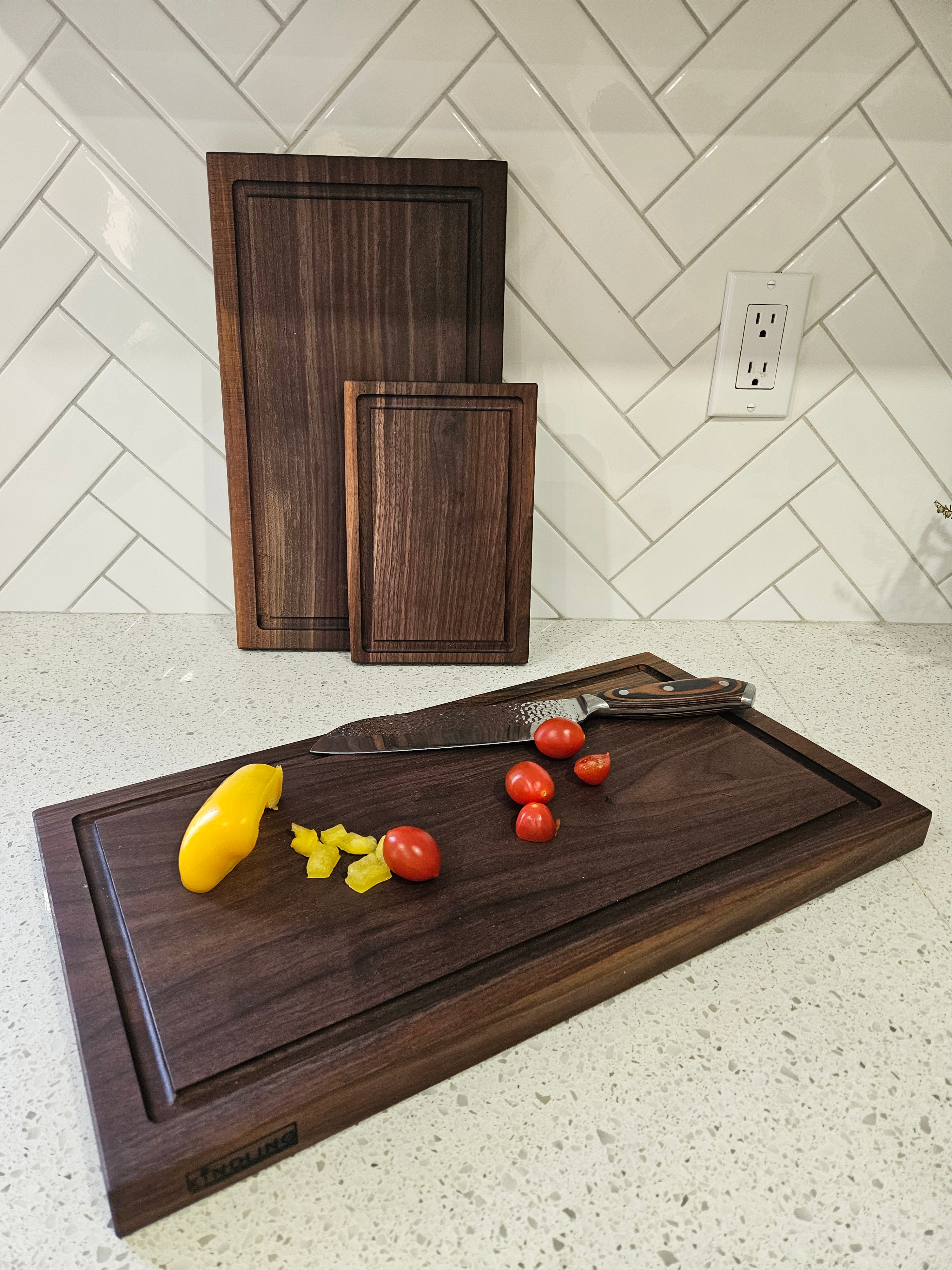 Walnut Wood Cutting Board with Juice Groove Handmade Butcher Block