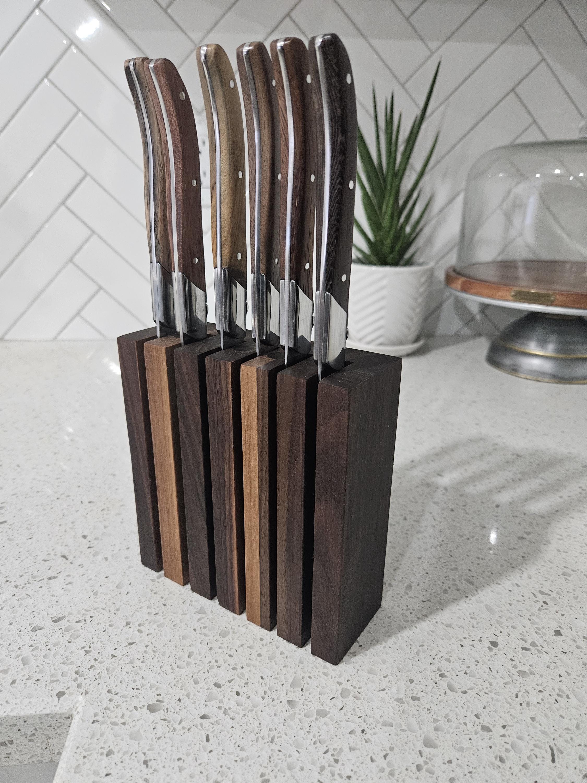 Walnut Steak Knives Magnetic Block