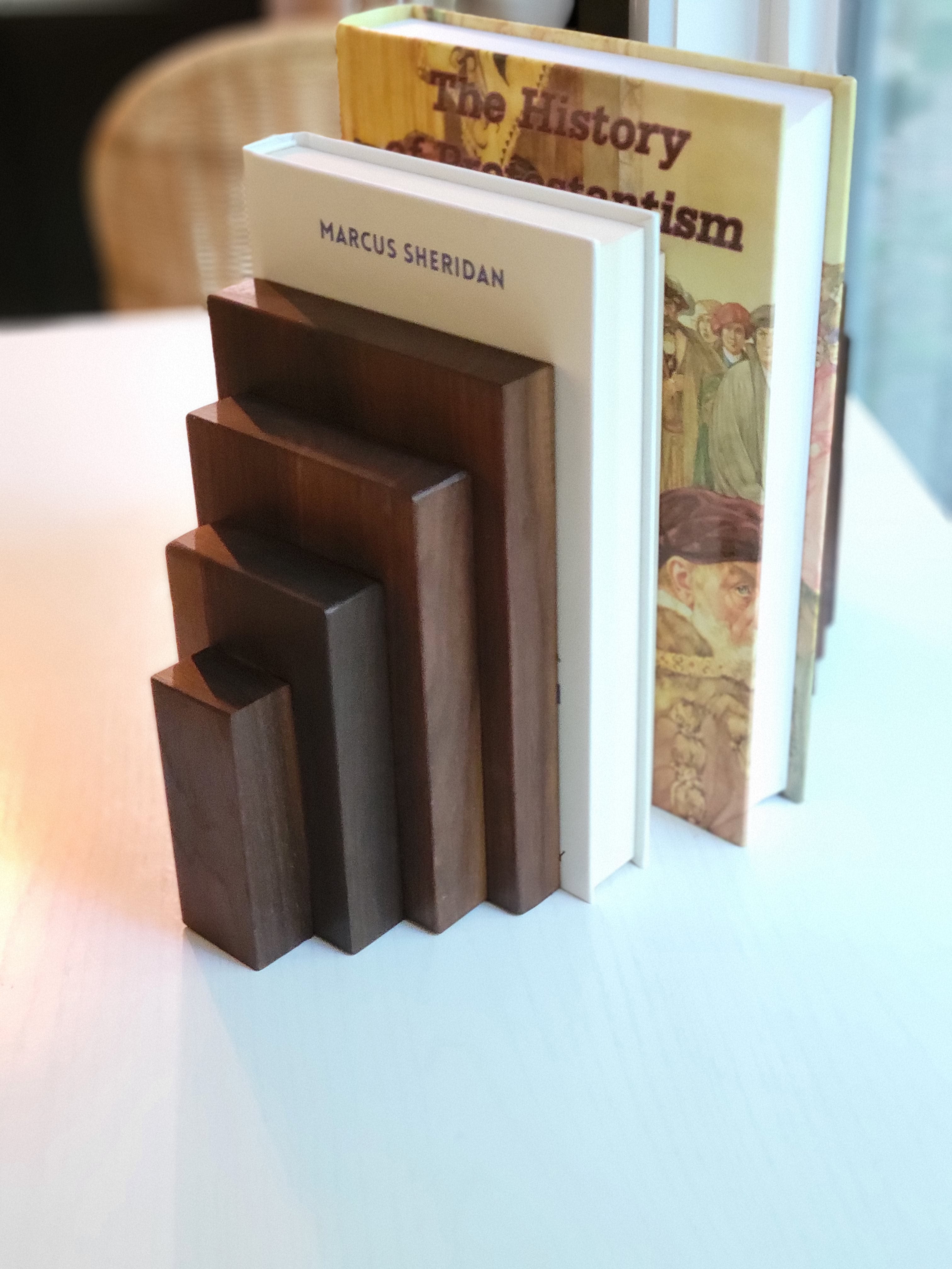 Walnut Wood Bookend Set Handmade Solid Wood Shelf Decor