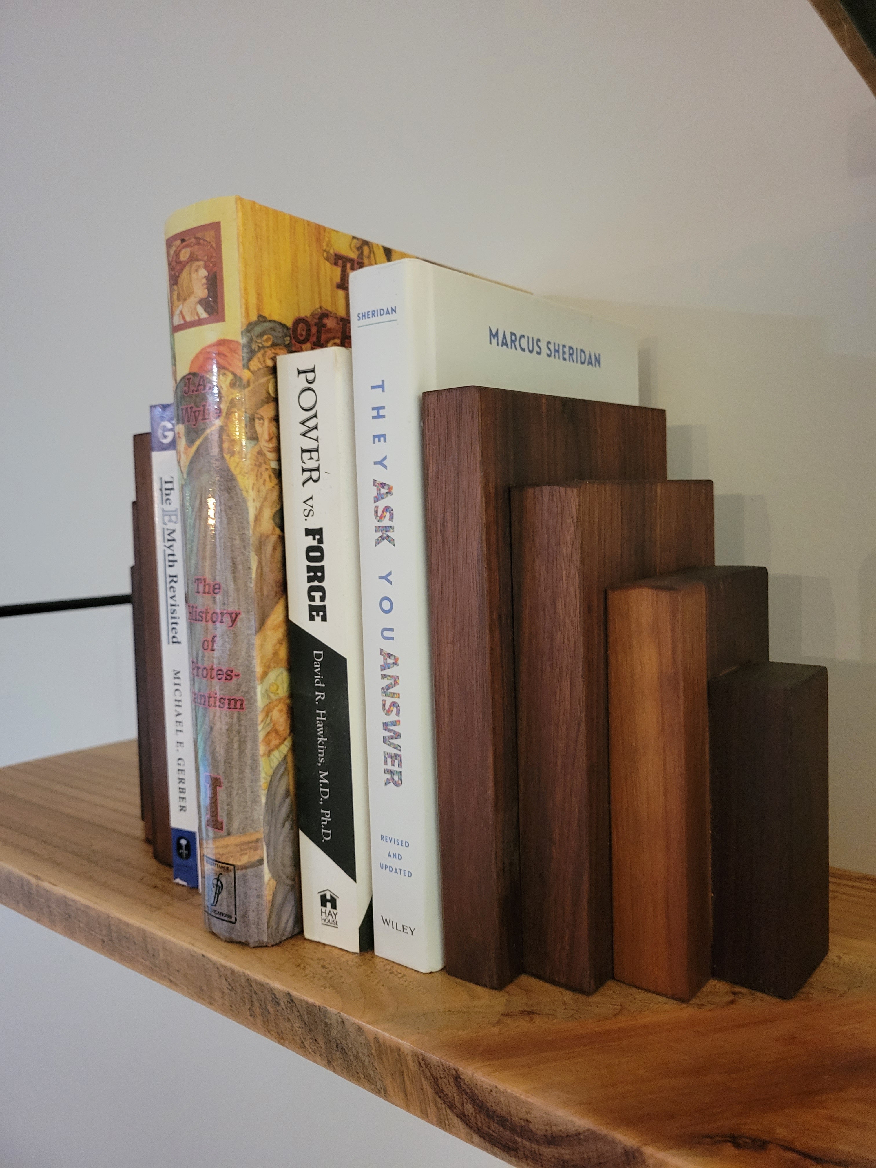 Walnut Wood Bookend Set Handmade Solid Wood Shelf Decor