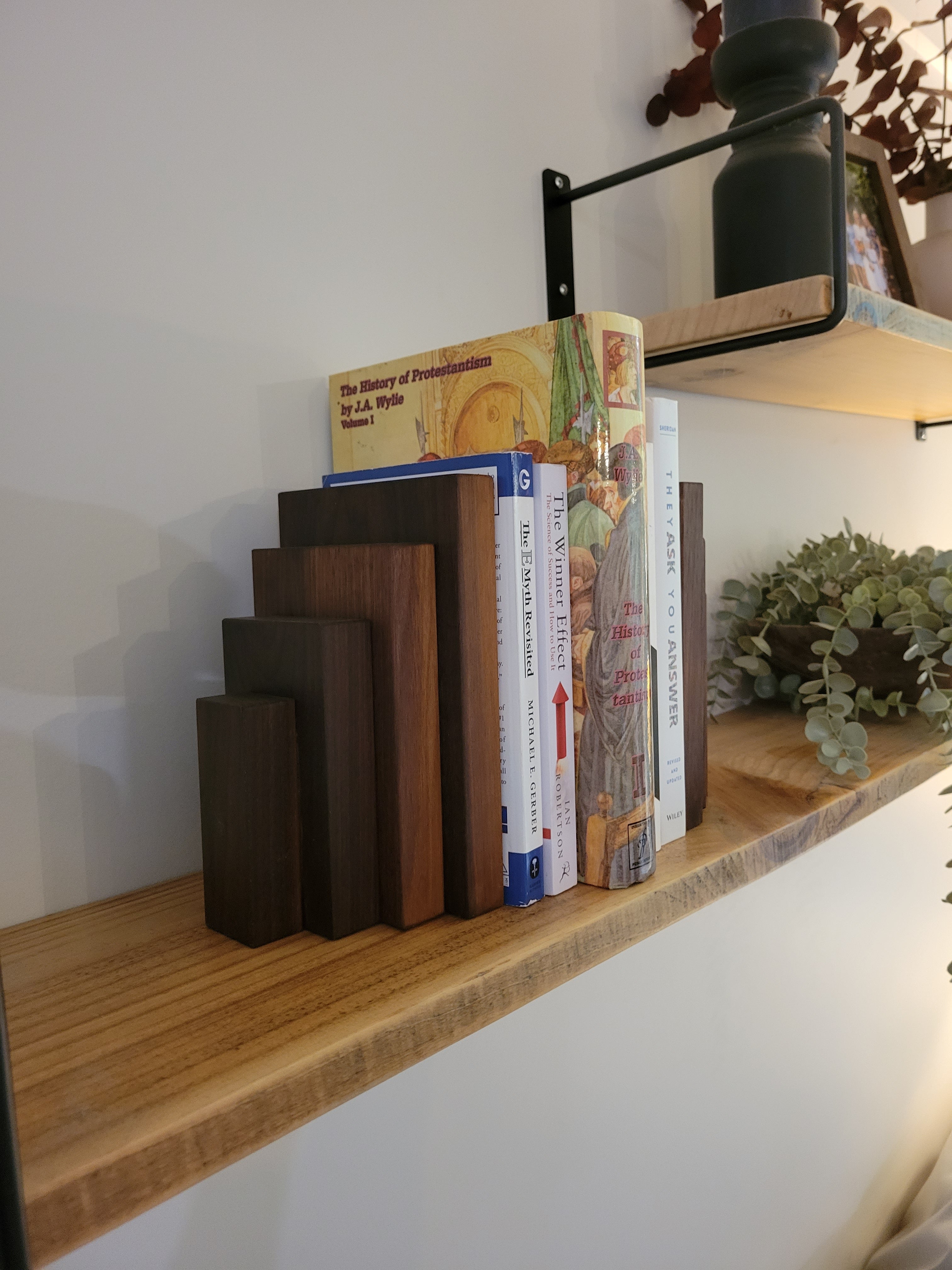 Walnut Wood Bookend Set Handmade Solid Wood Shelf Decor