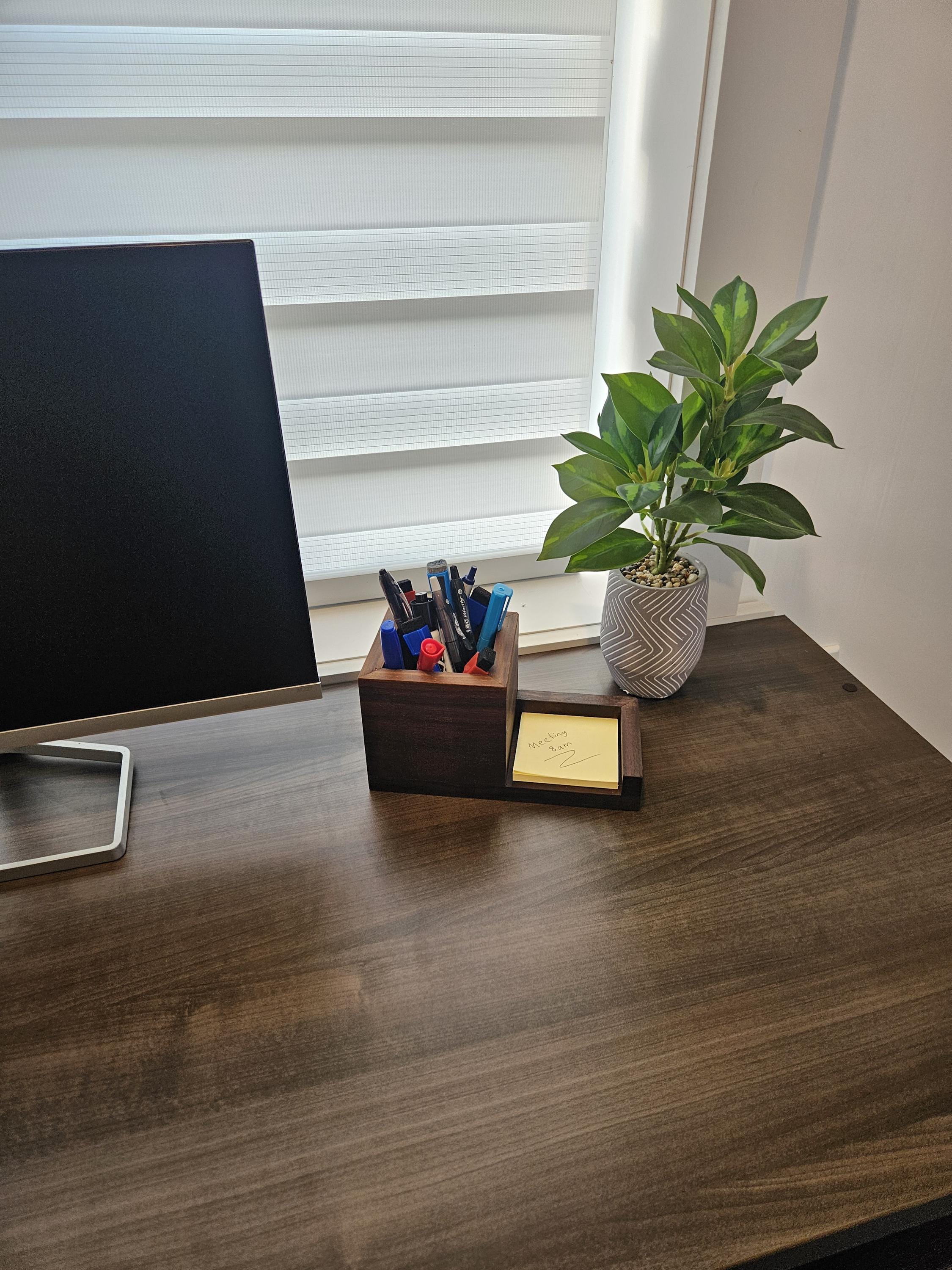 Desk Organizer For Desk Walnut Wood Pen Holder & Sticky Note Organizer