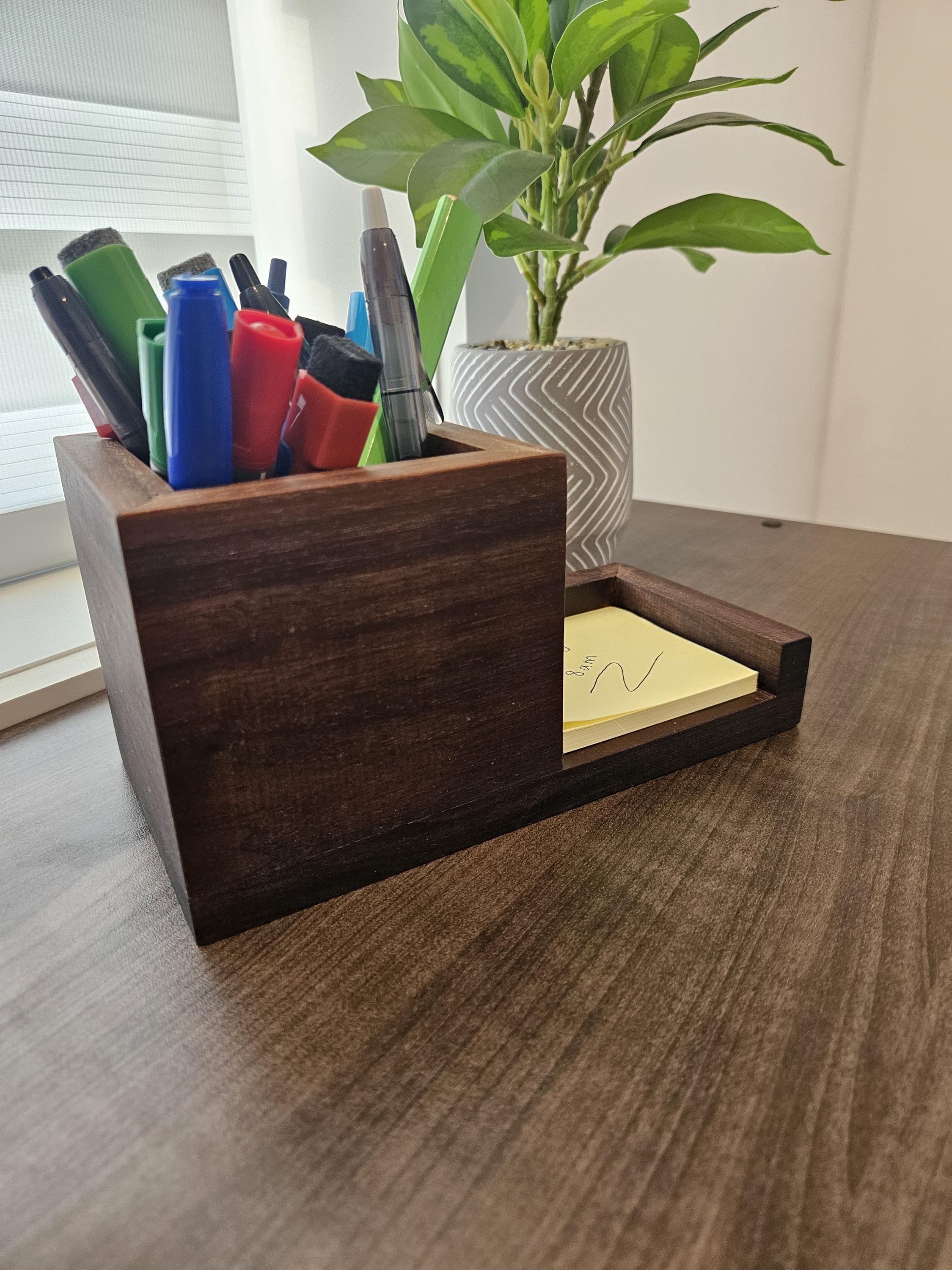 Desk Organizer For Desk Walnut Wood Pen Holder & Sticky Note Organizer