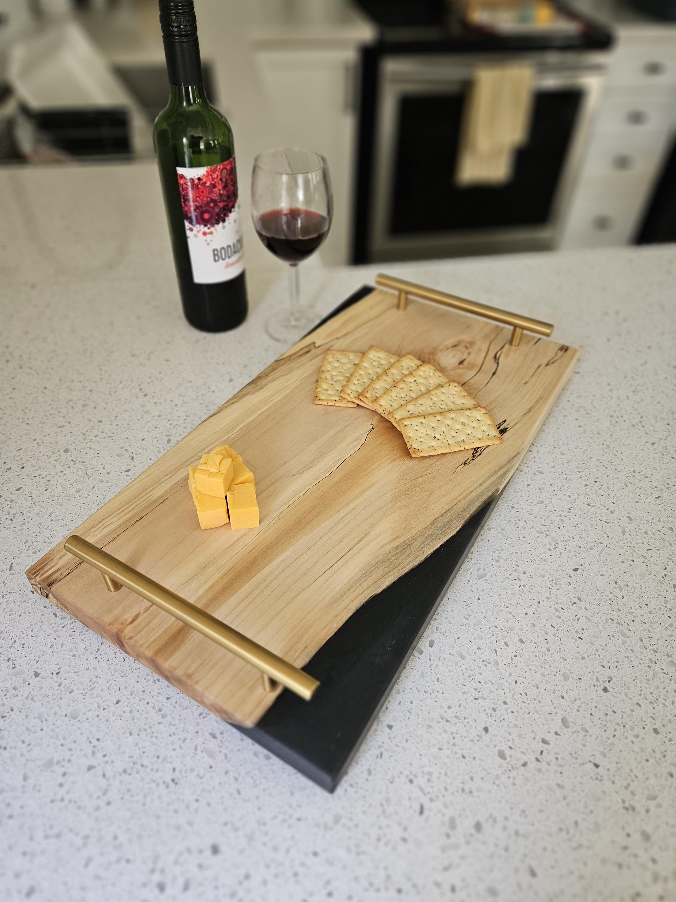 Charcuterie Board With Resin Serving Tray Maple Live Edge With Epoxy Charcuterie Tray