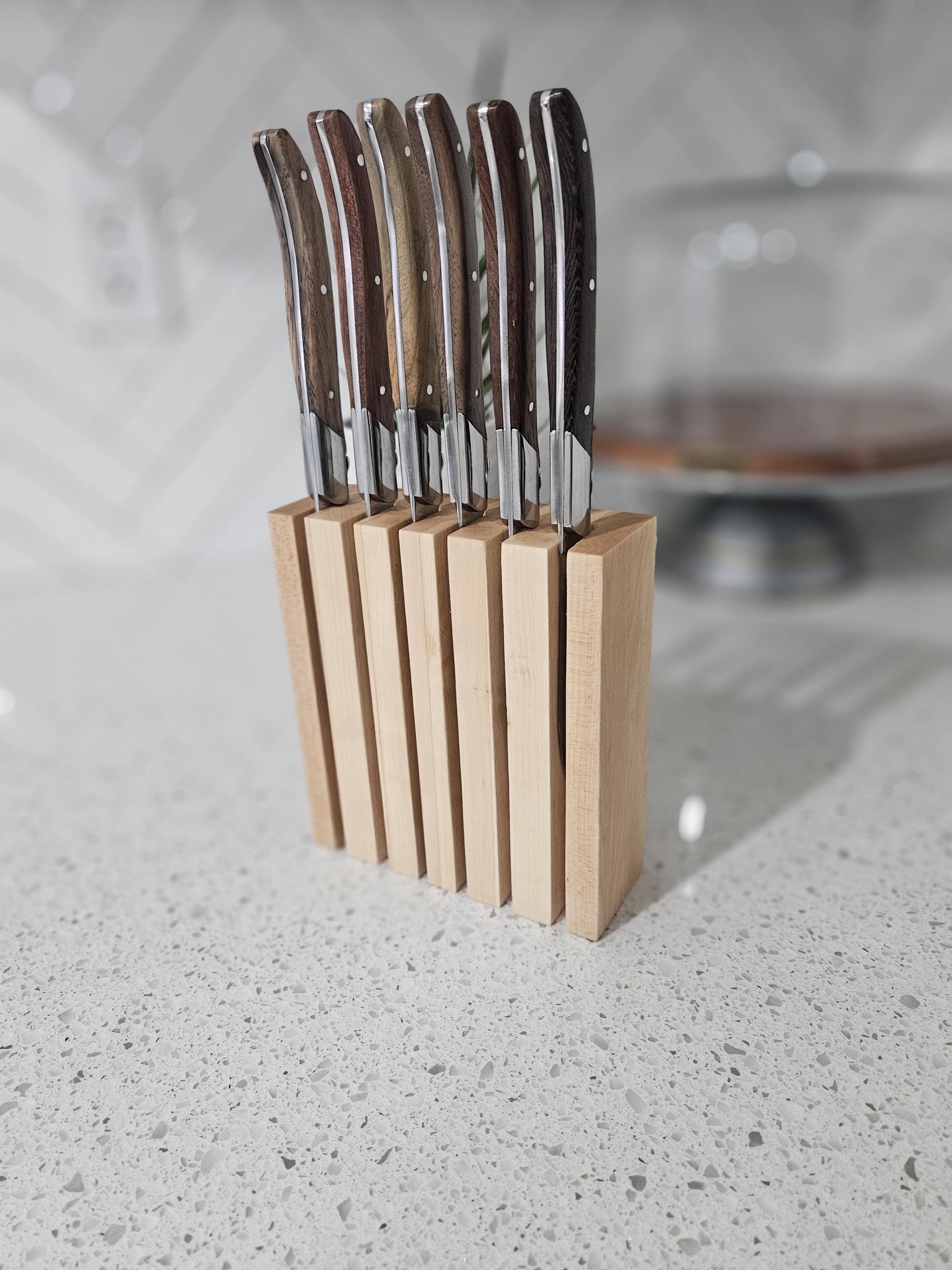 Walnut Steak Knives Magnetic Block