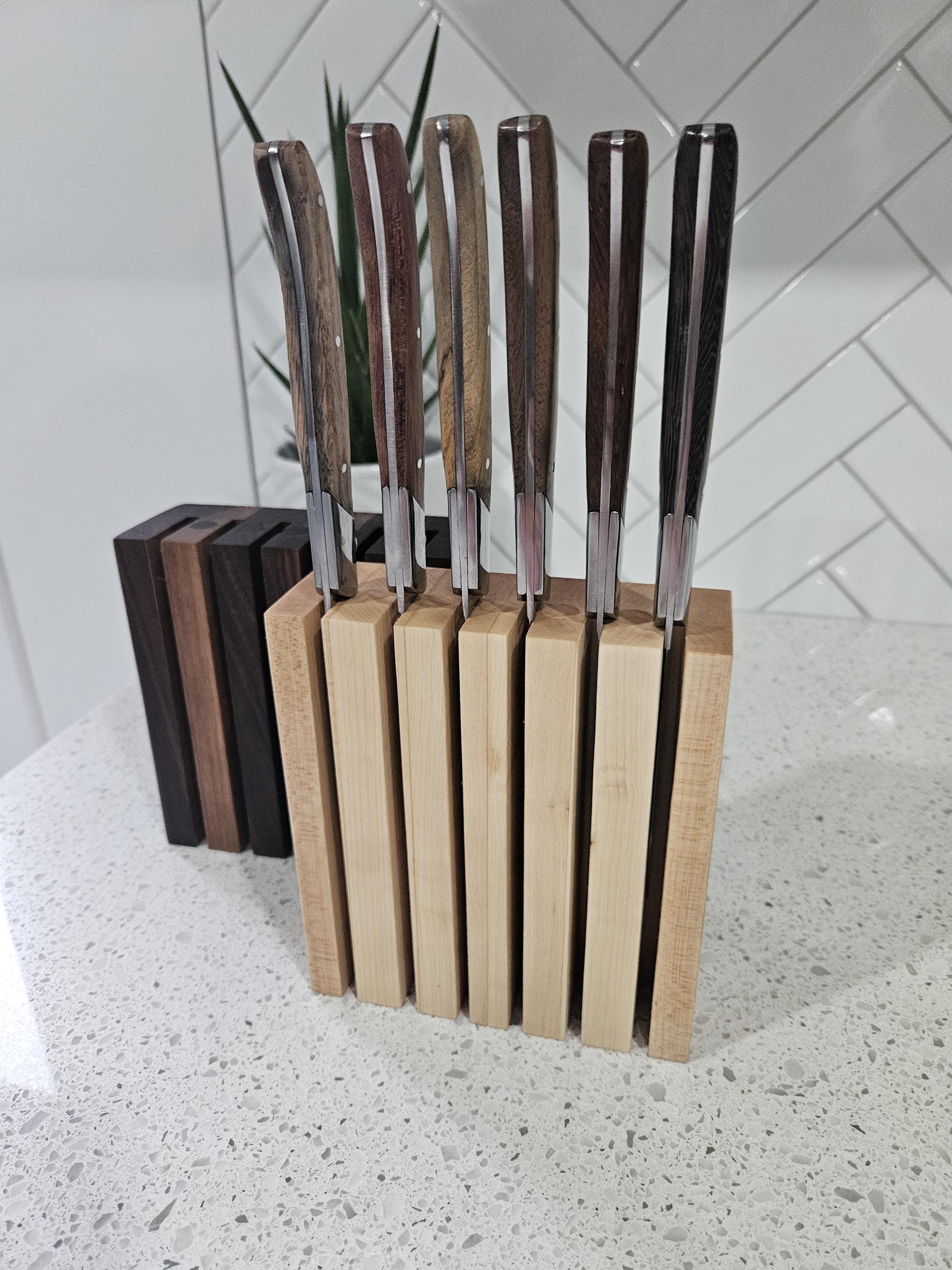 Walnut Steak Knives Magnetic Block