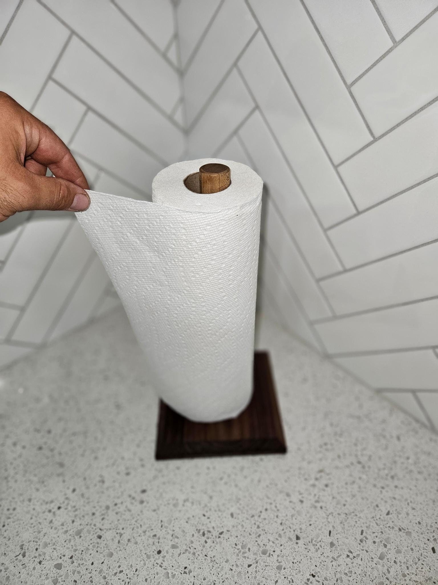 Walnut & Maple Wood Freestanding Paper Towel Holder
