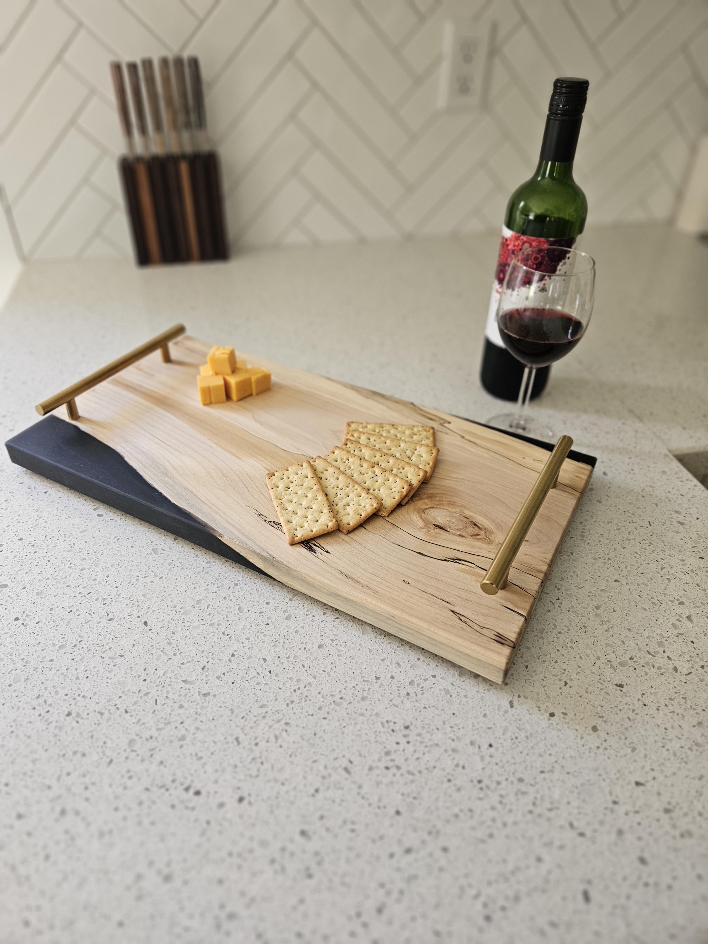 Charcuterie Board With Resin Serving Tray Maple Live Edge With Epoxy Charcuterie Tray