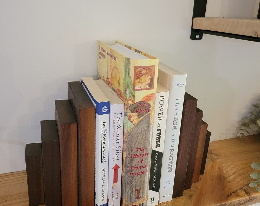 Walnut Wood Bookend Set Handmade Solid Wood Shelf Decor