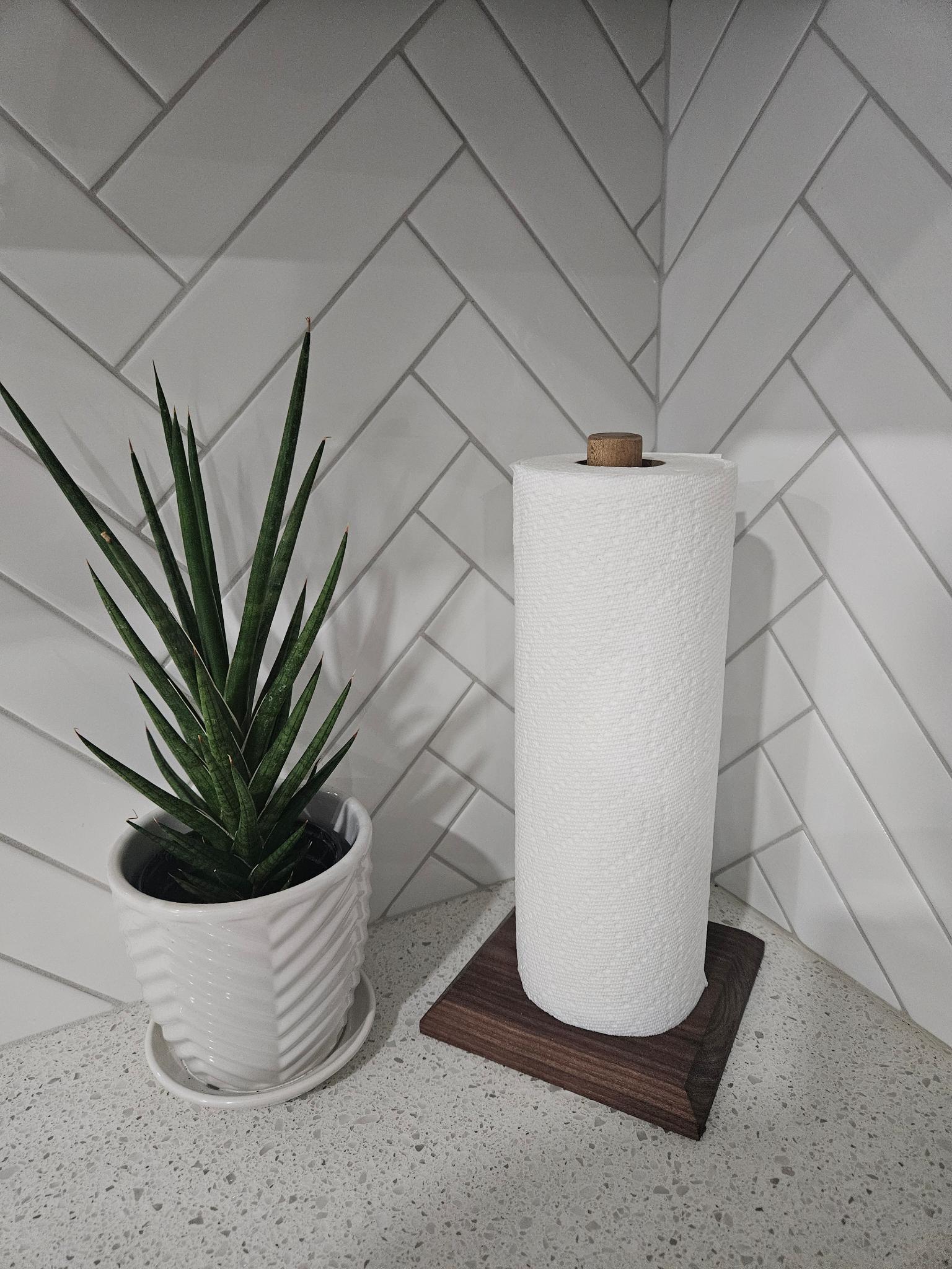 Walnut & Maple Wood Freestanding Paper Towel Holder